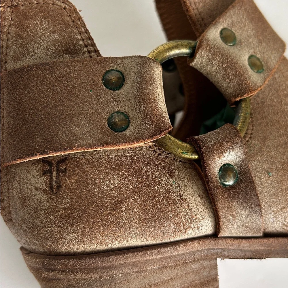 Frye Ray Harness Back Zip Womens Brown Leather Slip On Booties B Ruze Shoes